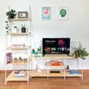 Ver imagem 1 de Kit Rack de TV 1,50m e Estante Escada Slim 5 Prateleiras Ferro e Madeira Natural e Branco
