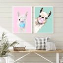 Ver imagem 1 de Kit 2 Quadros Decorativos Lhamas Bubble Gum 33x24cm - com Vidro:madeira Preta