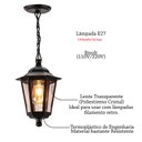 Ver imagem 3 de 4 Pendente Colonial Preto Externo Lente Transp. Lup39 + Led