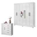Ver imagem 1 de Cômoda Montevidéu e Guarda Roupa Casal Prático Branco com Espelho - Demóbile
