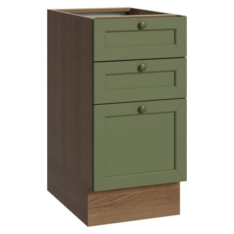Balcão de Cozinha 40 cm 3 Gavetas (sem Tampo) Rustic/Verde Vik Madesa
