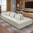 Ver imagem 2 de Sofá Ilha com Puff para Sala Living 365cm Amber M03 Bouclê Bege Claro - Lyam Decor