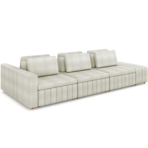 Sofá Ilha com Puff para Sala Living 365cm Amber M03 Bouclê Bege Claro - Lyam Decor