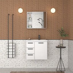 Conjunto Para Banheiro Aço Gabinete com Espelho Ameixa 60 Cozimax Branco - 2