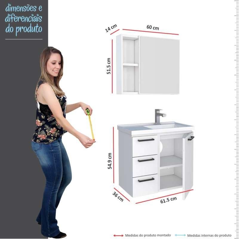 Conjunto Para Banheiro Aço Gabinete com Espelho Ameixa 60 Cozimax