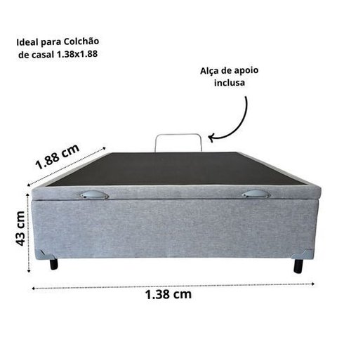 Base Box com Baú Casal Linho Cinza 1,38 X 1,88 Reforçada