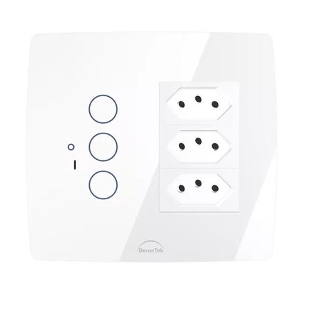 Interruptor Wifi Touch 3 Botões + 3 Tomadas 20a 4x4 Inteligente Branco Dometek Diamond 4x4