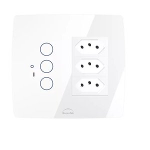 Interruptor Wifi Touch 3 Botões + 3 Tomadas 20a 4x4 Inteligente Branco Dometek Diamond 4x4