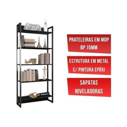 Kit 3 Estantes para Livros Industrial 5 Prateleiras 187cmx240cm Porto - 4 Kit 3 Estantes para Livros Industrial 5 Prateleiras 187cmx240cm Porto - 4