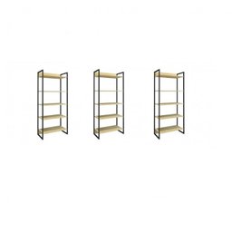 Kit 3 Estantes para Livros Industrial 5 Prateleiras 187cmx240cm Porto - 4 Kit 3 Estantes para Livros Industrial 5 Prateleiras 187cmx240cm Porto - 4