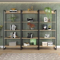 Kit 3 Estantes para Livros Industrial 5 Prateleiras 187cmx240cm Porto - 1 Kit 3 Estantes para Livros Industrial 5 Prateleiras 187cmx240cm Porto - 1