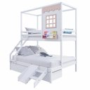 Ver imagem 2 de Beliche Infantil Casinha Reta Casal/ Solteiro com 02 Gavetas e Escorregador Madeira Maciça Branco/