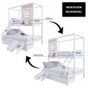 Ver imagem 5 de Beliche Infantil Casinha Reta Casal/ Solteiro com 02 Gavetas e Escorregador Madeira Maciça Branco/