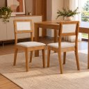 Ver imagem 1 de Kit 2 Cadeira de Jantar Madeira Maciça com Tela Rattan e Estofado Areia