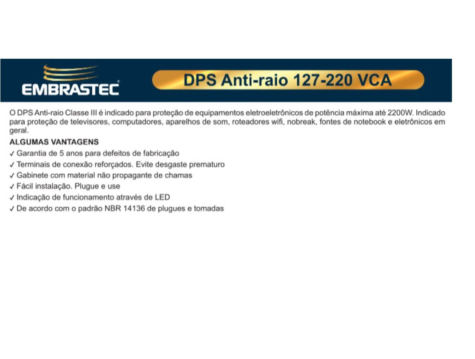 Kit 2 Protetor Anti Raio Embrastec Dps 2200w Preto Cristal - 7
