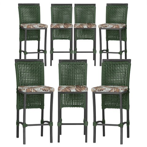 7 Banquetas em Alumínio Roma Preta Corda Náutica Tecido 6