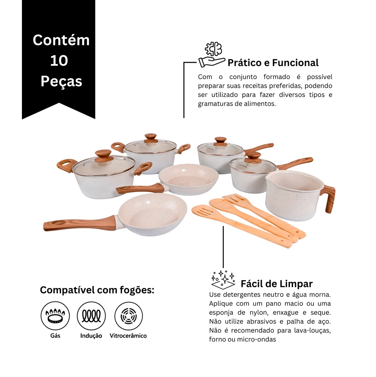 Jogo de Panela Ceramica Antiaderente Indução Mimo Style Cook Marmol 10 Peças Panelas e Utensílios - 3