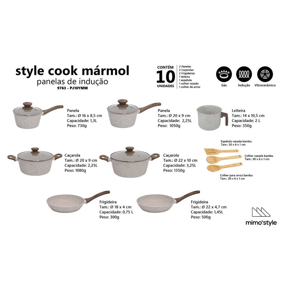 Jogo de Panela Ceramica Antiaderente Indução Mimo Style Cook Marmol 10 Peças Panelas e Utensílios - 9