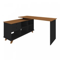 Escrivaninha Retrô em L para Escritório e Home Office com 2 Gavetas e 5 Nichos Gold - 3