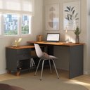 Ver imagem 1 de Escrivaninha Retrô em L Mesa Escritório e Home Office com e Gold 2 Gavetas 5 Nichos 145cm Preto Arta