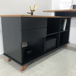 Escrivaninha Retrô em L para Escritório e Home Office com 2 Gavetas e 5 Nichos Gold - 18