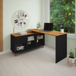Escrivaninha Retrô em L para Escritório e Home Office com 2 Gavetas e 5 Nichos Gold - 2