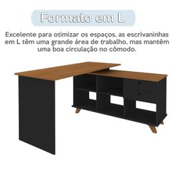Escrivaninha Retrô em L para Escritório e Home Office com 2 Gavetas e 5 Nichos Gold - 10