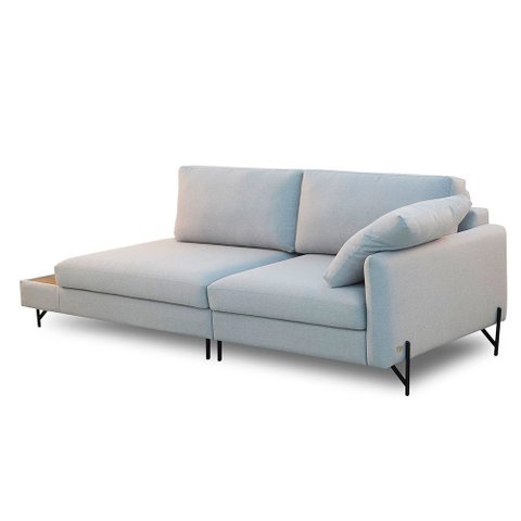 Sofá Sala de Estar Bipartido Living Design Moderno 290cm Mesa Lateral Pés de Ferro Jungle Linho Cinz