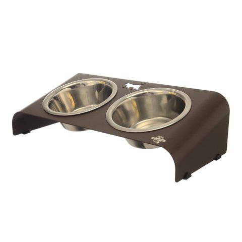 Comedouro Elevado Inclinado Duplo Gato Marrom