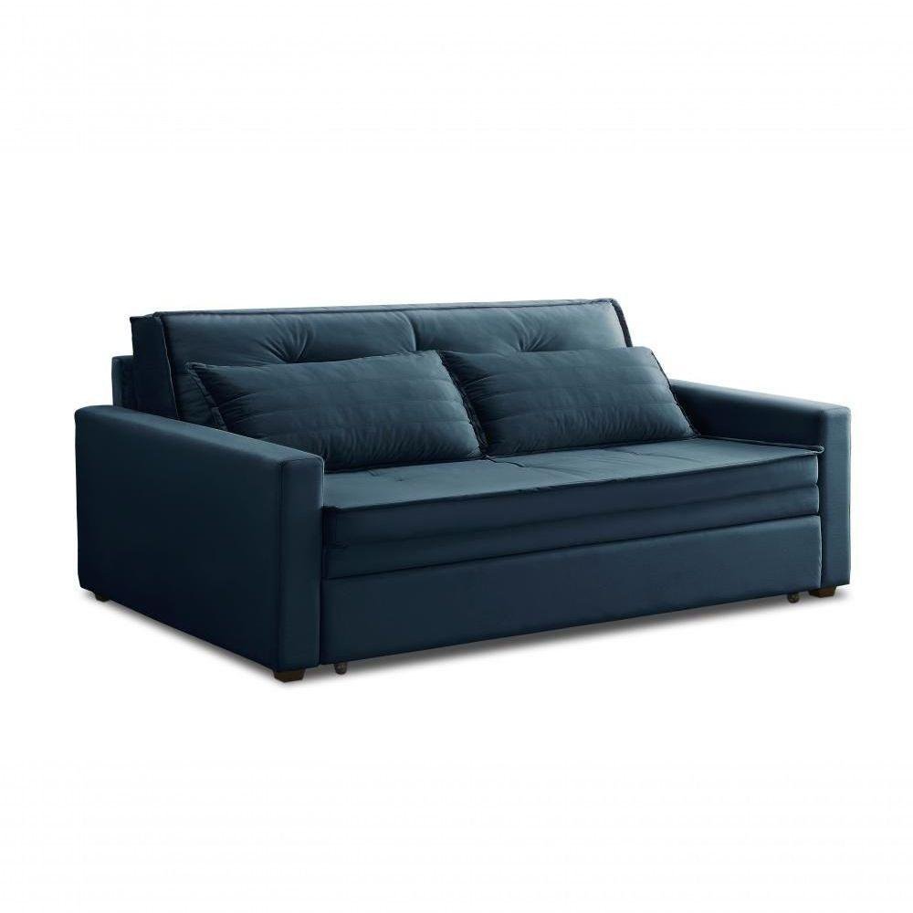 Sofa Cama Nicarágua 2 Lugares Assento Dobravél Veludo Azul MadeiraMadeira
