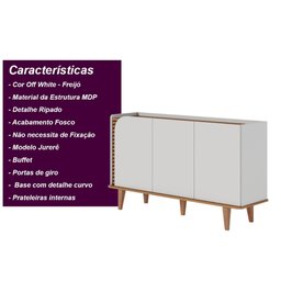Buffet 3 Portas Detalhe Ripado Jurerê - Off White Matte / Freijó - 5