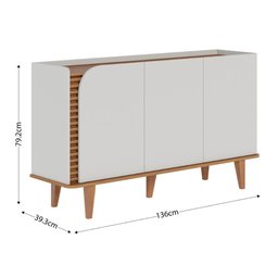Buffet 3 Portas Detalhe Ripado Jurerê - Off White Matte / Freijó - 2