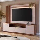 Ver imagem 1 de Estante Home Theater Ripado para TV até 65 Polegadas MDF 200cmx185cm 65" Detalhes Curvos e Ripados Marrom Avelã/Off