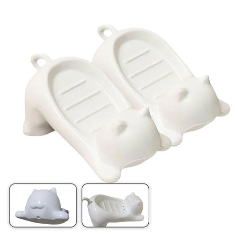 Saboneteira Gatinho Kit 2 Uni Porta Sabonete Gato Banheiro Lavabo Bancada Mesa Pia Box Divertido Dec