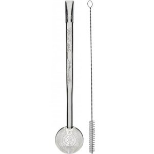 Bomba de Chimarrão Estampada 21cm Bojo Mil Furos Aço Inox com Rosca para Mate
