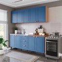 Ver imagem 1 de Cozinha Pérola 200cm 4 Peças Azul/Freijó Yescasa