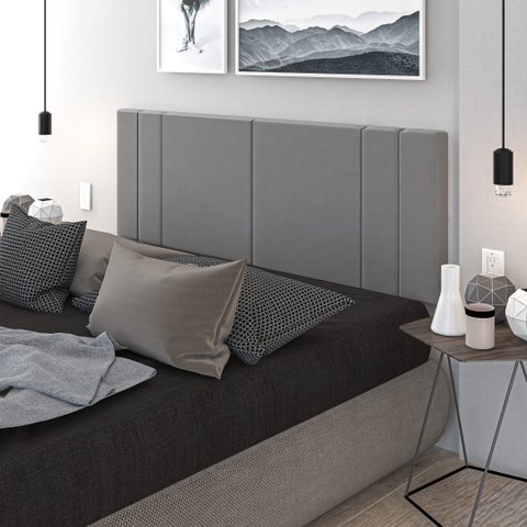 Cabeceira Para Cama Casal Tulipa 1,40 Estofada Suede Cinza - Rede Móveis