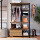 Ver imagem 1 de Closet Industrial com Estrutura em Aço e 2 Gavetas 1,8m Cor:preto com Mel