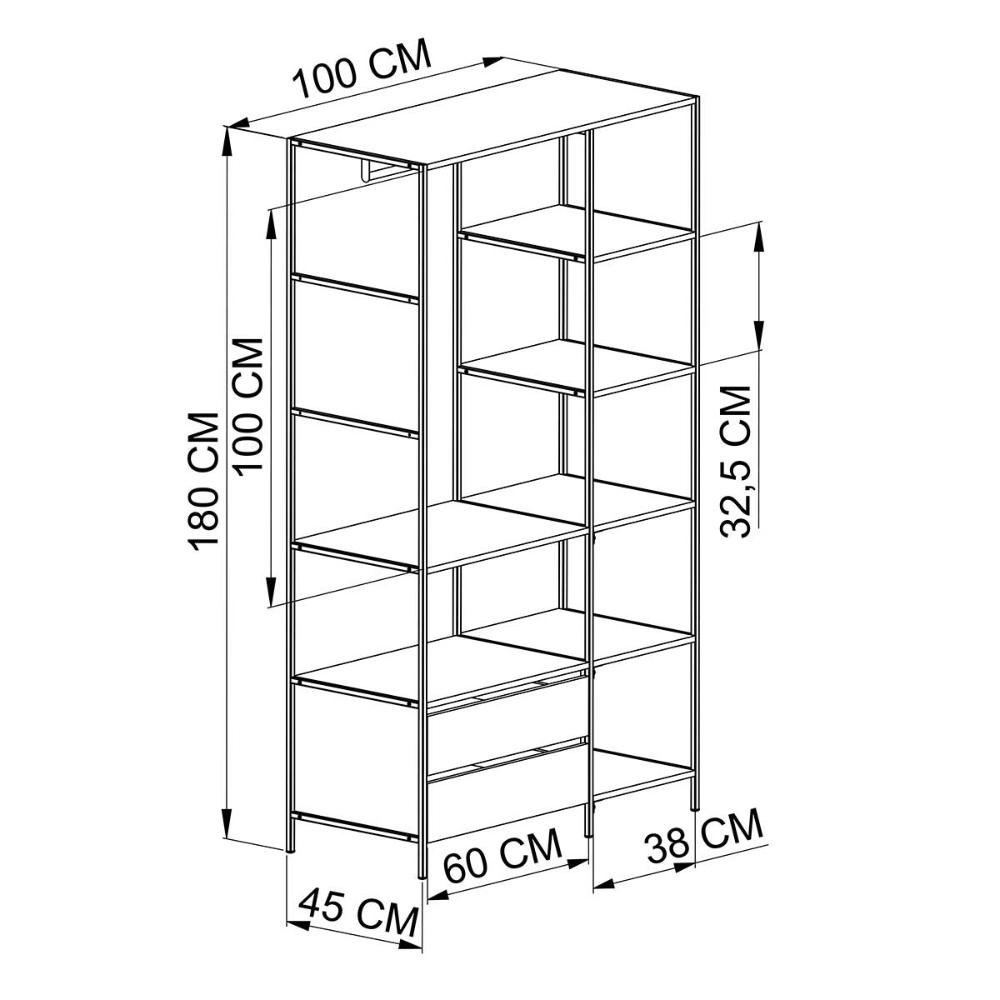 Closet Industrial com Estrutura em Aço e 2 Gavetas 1,8m Cor:preto com Mel - 4