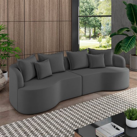 Sofá Living Decorativo Salinas 4 ou Mais Lugares com Almofadas 270cm Modulado Veludo Grafite G33- Gr