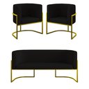 Ver imagem 1 de Kit Sofá 2 Lugares + 2 Poltronas Recepção Veludo Dourado Preto