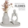 Kit 3pçs Decoração Estátua Pensadora Garrafa Tubo Listrada e Bandeja - Cinza - 4