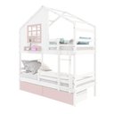 Ver imagem 2 de Beliche Casinha com Janela 02 Gavetas Rosa e Grade de Proteção Madeira Maciça Branco/ Rosa Housin