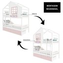 Ver imagem 5 de Beliche Casinha com Janela 02 Gavetas Rosa e Grade de Proteção Madeira Maciça Branco/ Rosa Housin
