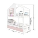 Ver imagem 3 de Beliche Casinha com Janela 02 Gavetas Rosa e Grade de Proteção Madeira Maciça Branco/ Rosa Housin