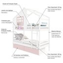 Ver imagem 4 de Beliche Casinha com Janela 02 Gavetas Rosa e Grade de Proteção Madeira Maciça Branco/ Rosa Housin
