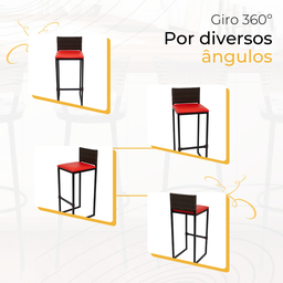 Kit 4 Bancos Quadrado Junco Argila para Bancada Alta Cozinha Área Gourmet Bistrô Piscina Bar - 5