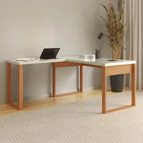 Mesa em L P/ Escritório Mdf 135x158cm Off White/freijó F22