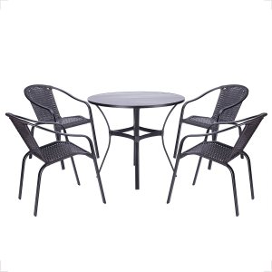 4 Cadeiras Maresia Aluminio Pintura Preta Fibra Sintetica Tr. Simples e Mesa Fortaleza Ripada Alumin