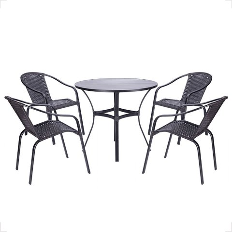 4 Cadeiras Maresia Aluminio Pintura Preta Fibra Sintetica Tr. Simples e Mesa Fortaleza Ripada Alumin